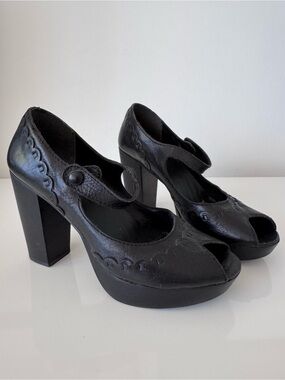 Black Peep-Toe Mary Jane Platform Heels